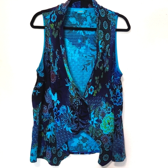 Tianello Mumbai 100% Bemberg Cupro Gorgeous Vibrant Floral Vest Size Medium EUC - Picture 2 of 16